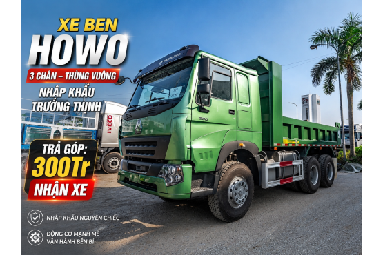 XE BEN HOWO 3 CHÂN V7G THÙNG VUÔNG NHẬP KHẨU